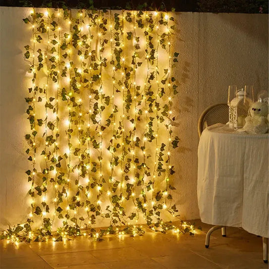 Flower Green Leaf String Lights Artificial Vine Fairy Lights Battery Powered Christmas Tree Garland Light for Weeding Home Decor Diatoma Home