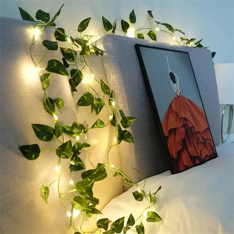 Flower Green Leaf String Lights Artificial Vine Fairy Lights Battery Powered Christmas Tree Garland Light for Weeding Home Decor Diatoma Home