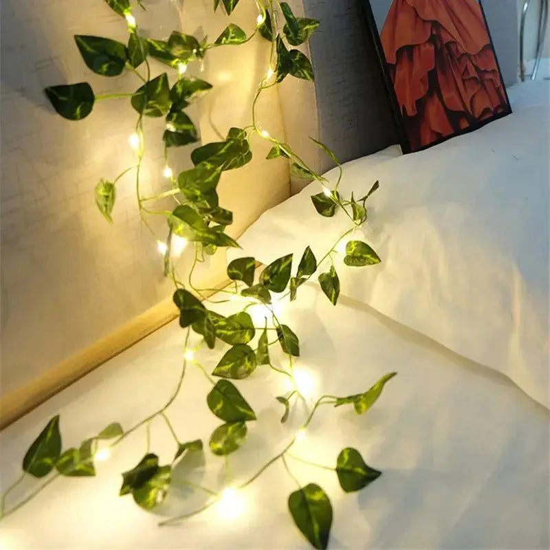 Flower Green Leaf String Lights Artificial Vine Fairy Lights Battery Powered Christmas Tree Garland Light for Weeding Home Decor Diatoma Home