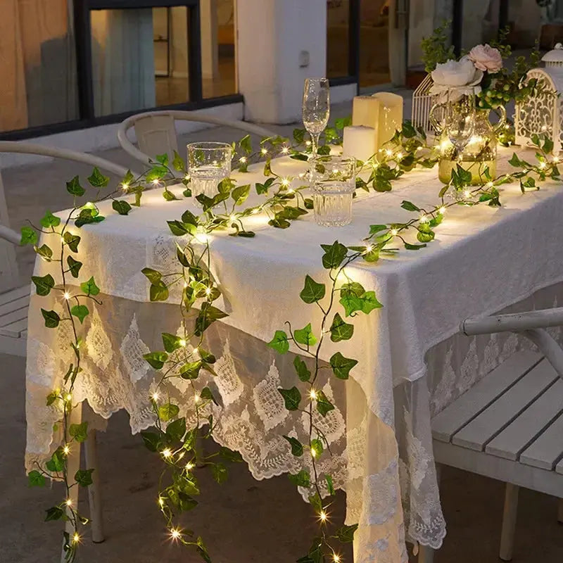 Flower Green Leaf String Lights Artificial Vine Fairy Lights Battery Powered Christmas Tree Garland Light for Weeding Home Decor Diatoma Home