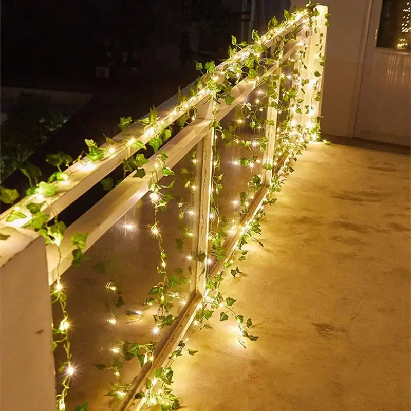Flower Green Leaf String Lights Artificial Vine Fairy Lights Battery Powered Christmas Tree Garland Light for Weeding Home Decor Diatoma Home