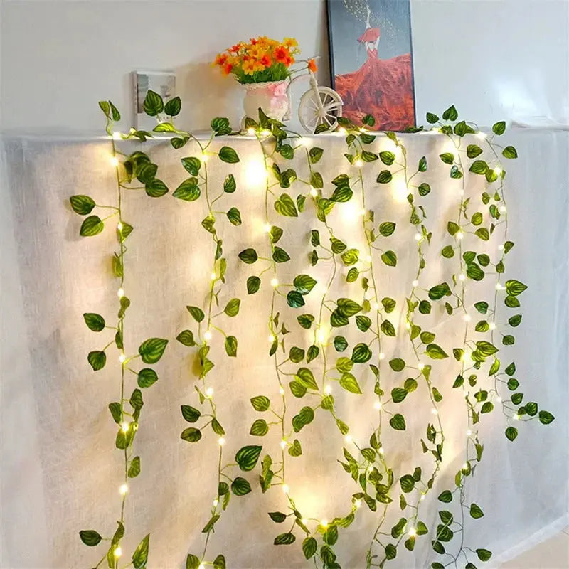 Flower Green Leaf String Lights Artificial Vine Fairy Lights Battery Powered Christmas Tree Garland Light for Weeding Home Decor Diatoma Home