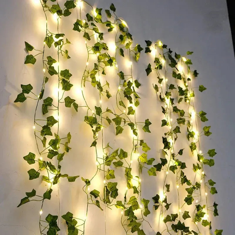 Flower Green Leaf String Lights Artificial Vine Fairy Lights Battery Powered Christmas Tree Garland Light for Weeding Home Decor Diatoma Home